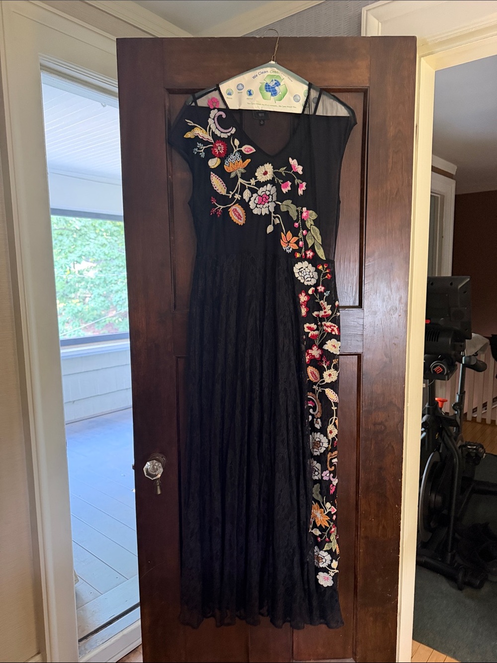 Johnny Was Black Maxi Dress with Multicolor Floral Embroidery Panel
